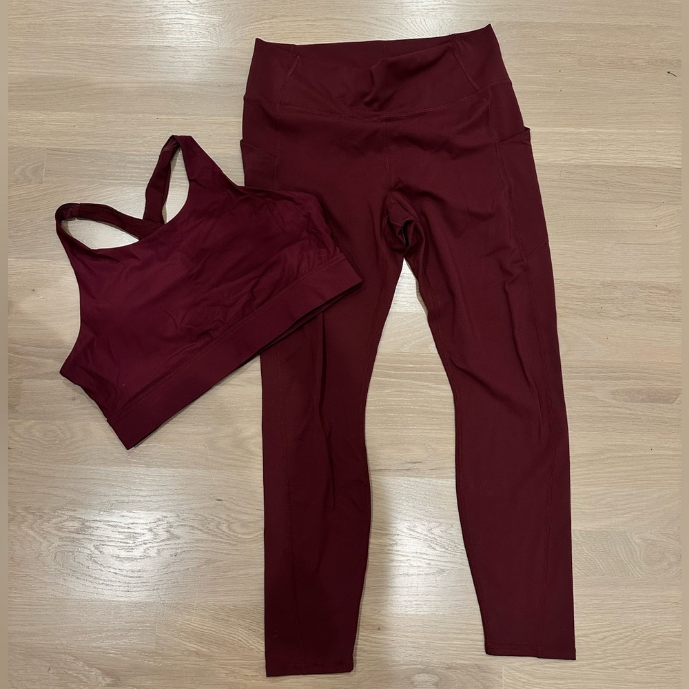 Fabletics Wine Athletic Set - Leggings and Sports Bra